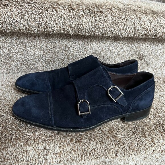 Ermenegildo Zegna Men\'s Blue Double Monk Buckle Leather Shoes. main image 12